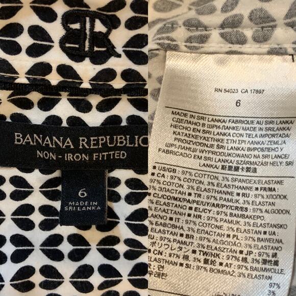 Banana Republic Non Iron Fitted Black White Long Sleeve Button Up Top Women's 6 - Picture 11 of 11
